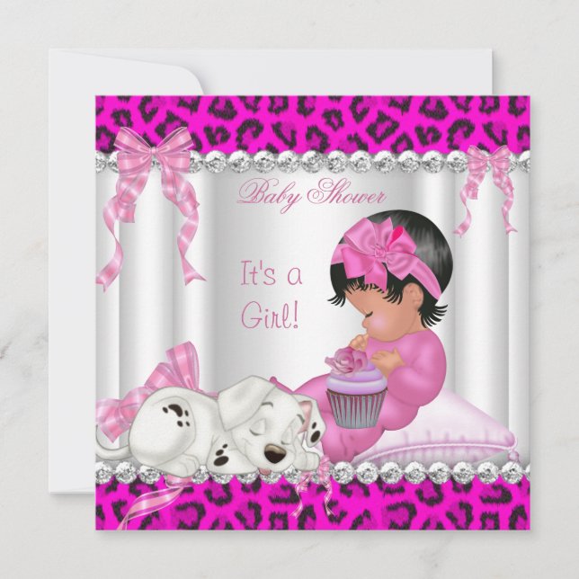Cute Baby Shower Girl Pink Leopard Cupcake 2 Invitation (Front)
