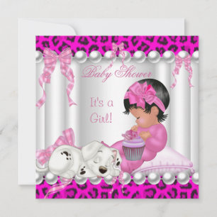 Cute Baby Shower Girl Pink Leopard cupcake Invitation