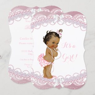 Cute Baby Shower Girl Pink Pearls Lace Ethnic Invitation