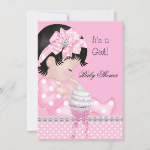 Cute Baby Shower Girl Pink Spots Cupcake Invitation