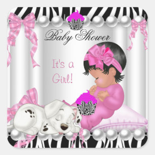 Cute Baby Shower Girl Pink Zebra cupcake Square Sticker