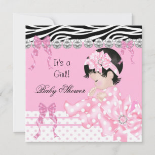 Cute Baby Shower Girl Pink Zebra Polka dots 5 Invitation