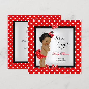 Cute Baby Shower Girl Red Black Ethnic Invitation