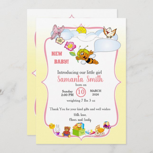 Cute Baby Shower Invitation for girl (Front/Back)