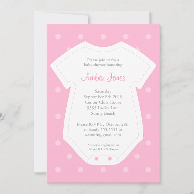 Cute Baby Shower Invitation in Pink for a Girl (Front)