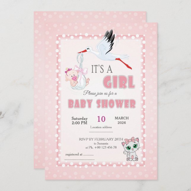 Cute Baby Shower Invitation - it is a girl! (Front/Back)