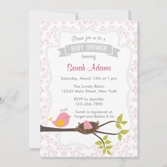 Cute Baby Shower Invitation Pastel Pink (Front)