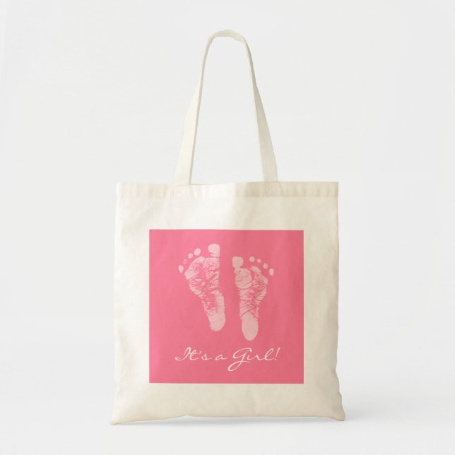 Cute Baby Shower Its a Girl Pink Baby Footprints Tote Bag (Front)