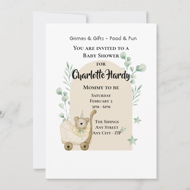 Cute Baby Shower Mouse and Pram Invitation (Front)