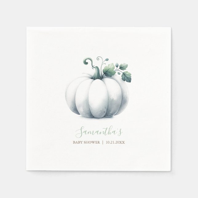Cute Baby Shower Napkins Watercolor White Pumpkin (Front)