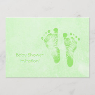 Cute Baby Shower New Baby Footprints In Green Invitation