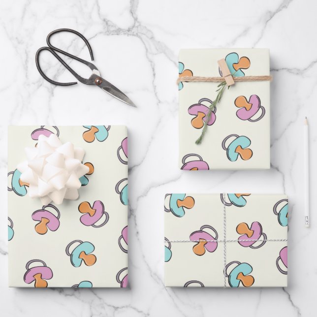 Cute Baby Shower Pacifier Gender Reveal Face Mask Wrapping Paper Sheet (Front)