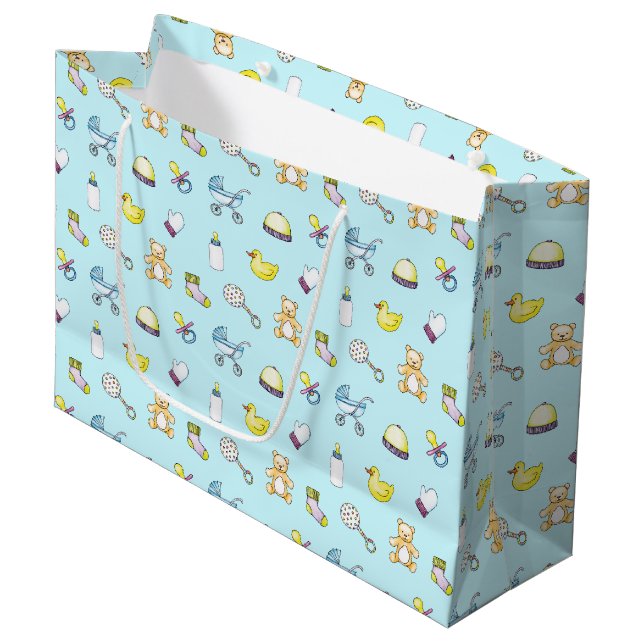 Cute baby shower pattern large gift bag (Front Angled)
