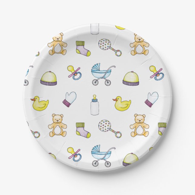 Cute baby shower pattern paper plate (Front)