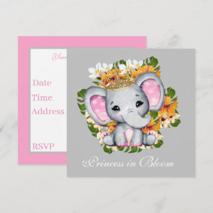 cute baby shower Princess bloom elephant Invitation