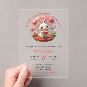 Cute Baby Shower Rabbit Sweetheart Valentine Acrylic Invitations