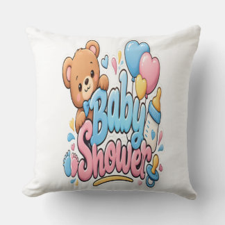 Cute Baby Shower Sticker Design with Teddy Bear Cushion
