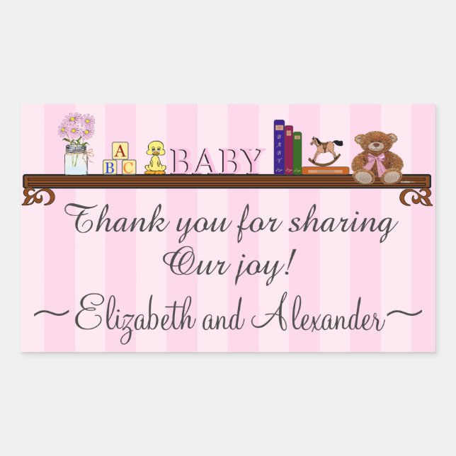 Cute Baby Shower Thank You In Pink Rectangular Sticker (Front)