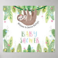 Cute baby shower welcome sloth with mom and baby
