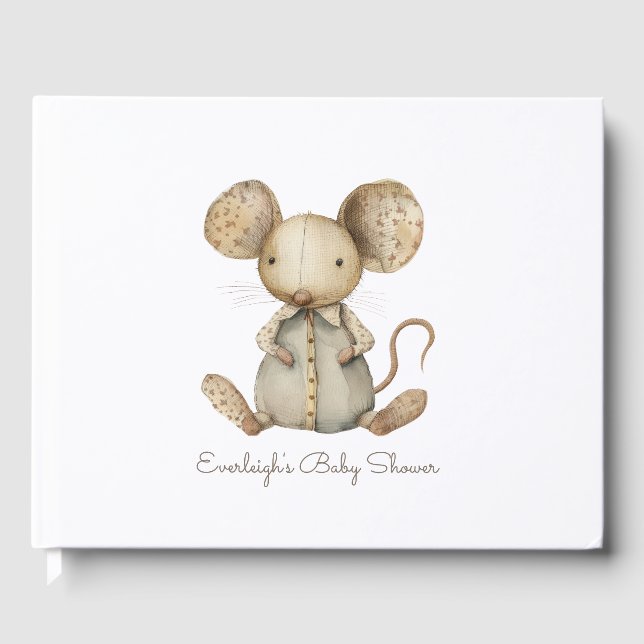 Cute Baby Shower Woodland Mouse Stuffed Guest Book (Front)