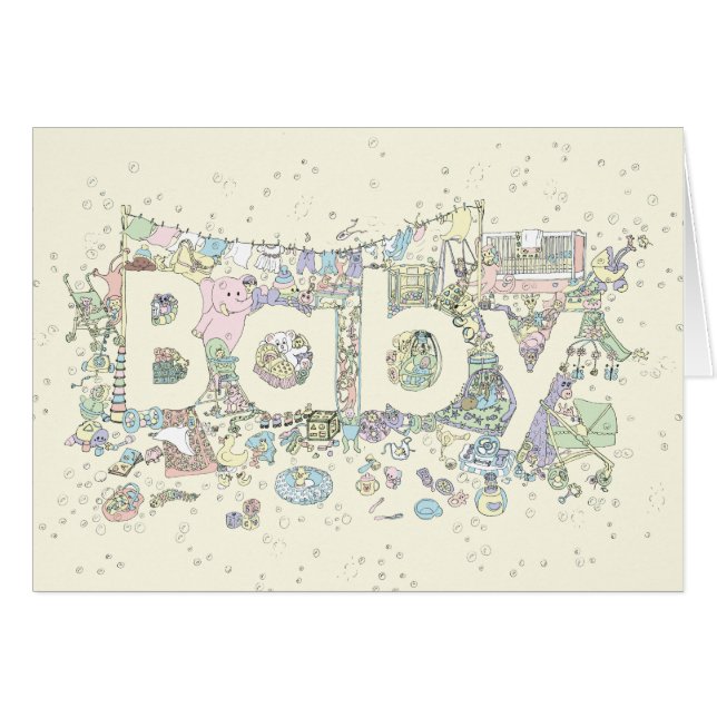 Cute Baby Shower Word Art Pastel Colours Neutral (Front Horizontal)