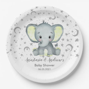 Cute Baby Shower Yellow Elephant Paper Plate