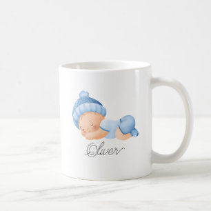 Cute Baby Sleeping Boy Blue Personalised Name Coffee Mug