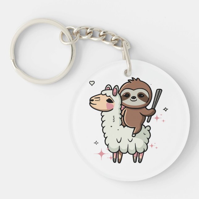 Cute Baby Sloth and Llama  Key Ring (Front)