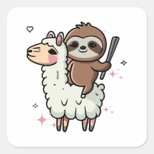 Cute Baby Sloth and Llama  Square Sticker
