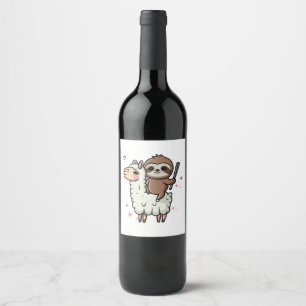 Cute Baby Sloth and Llama  Wine Label