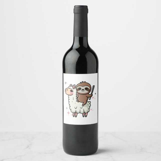 Cute Baby Sloth and Llama  Wine Label (Front)