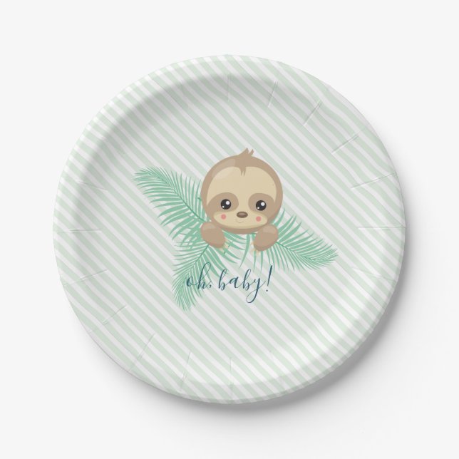 Cute Baby Sloth Baby Shower Party Paper Plates (Front)