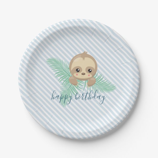 Cute Baby Sloth Birthday Party Paper Plates (Front)