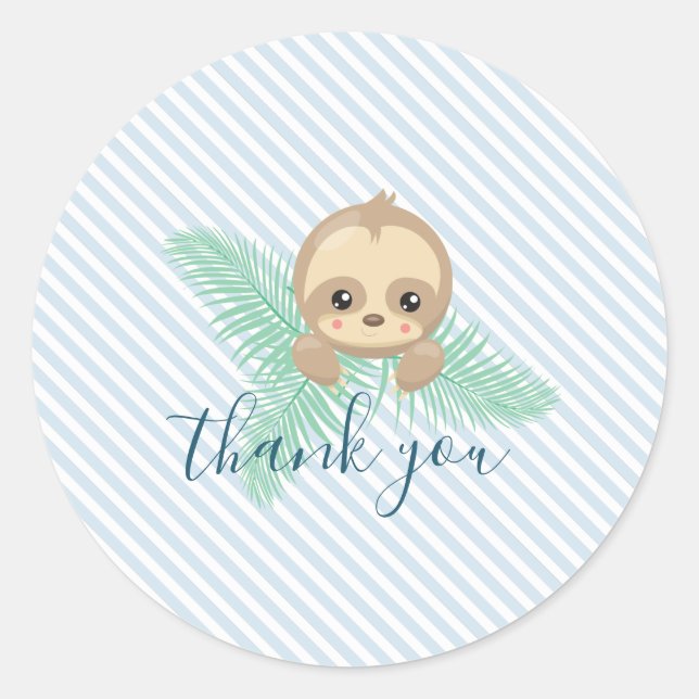 Cute Baby Sloth Birthday Party Stickers (Front)