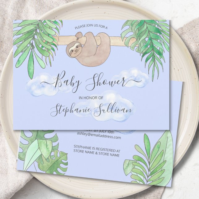 Cute Baby Sloth Blue Baby Shower Invitation (Creator Uploaded)