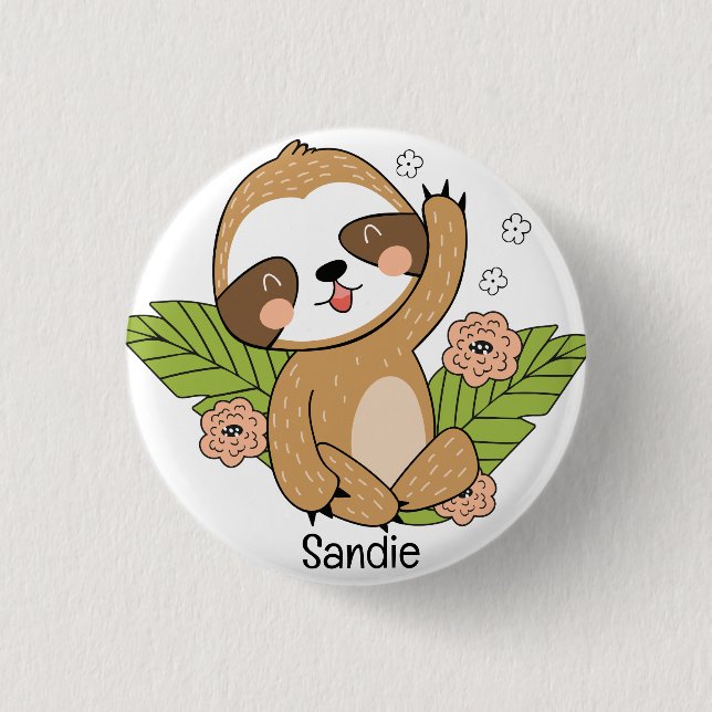 Cute Baby Sloth Custom Name     3 Cm Round Badge (Front)