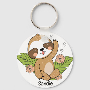 Cute Baby Sloth Custom Name     Key Ring