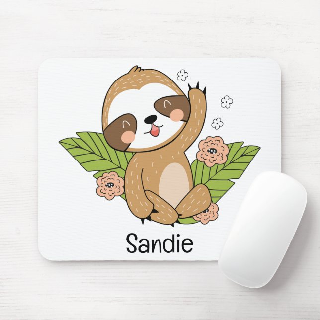 Cute Baby Sloth Custom Name        Mouse Mat (With Mouse)