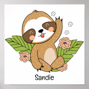 Cute Baby Sloth Custom Name      Poster