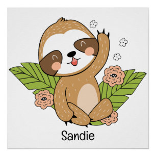 Cute Baby Sloth Custom Name      Poster