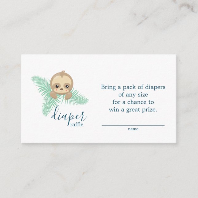 Cute Baby Sloth Diaper Raffle Ticket Baby Shower Enclosure Card (Front)