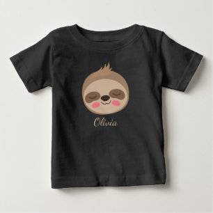 Cute Baby Sloth Face With Custom Name Kids T-Shirt