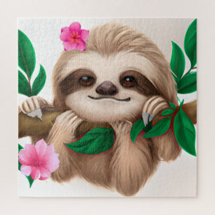 Cute Baby Sloth Hanging in a Tree Jigsaw Puzzle