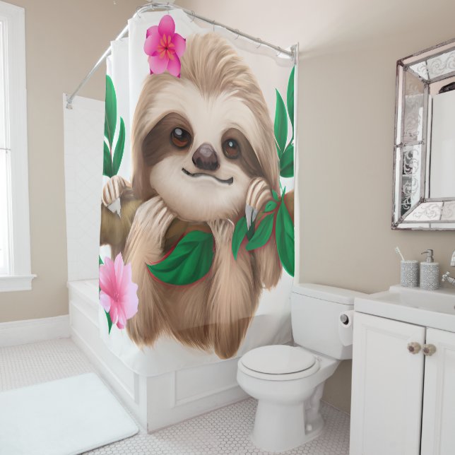 Cute Baby Sloth Hanging in a Tree  Shower Curtain (In Situ)