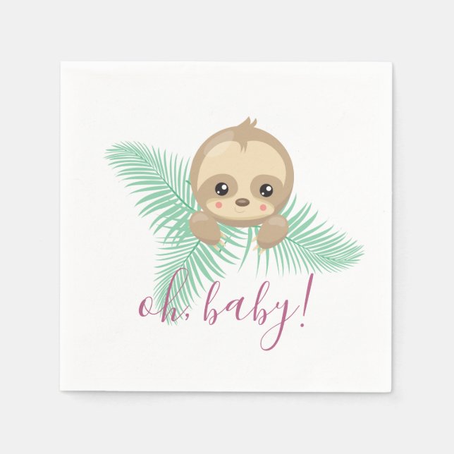 Cute Baby Sloth Oh Baby Baby Shower Paper Napkins (Front)