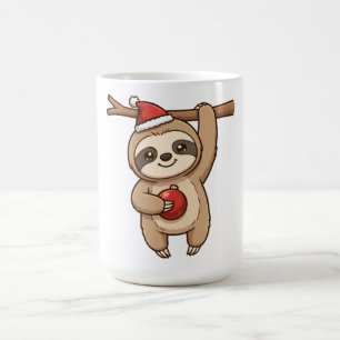 Cute Baby Sloth Santa Hat Christmas Ornament Mug