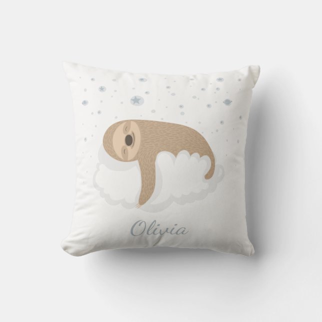 Cute Baby Sloth Sleeping On a Cloud Personalised Cushion (Front)
