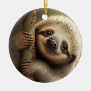 Cute Baby Sloth Smiling Wildlife Nature Animal Ceramic Tree Decoration