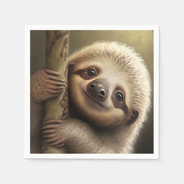 Cute Baby Sloth Smiling Wildlife Nature Animal Napkin (Front)