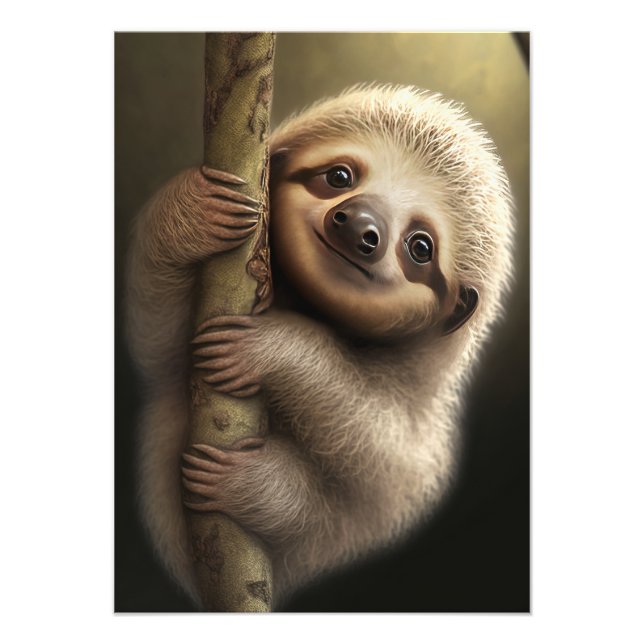 Cute Baby Sloth Smiling Wildlife Nature Animal Photo Print (Front)